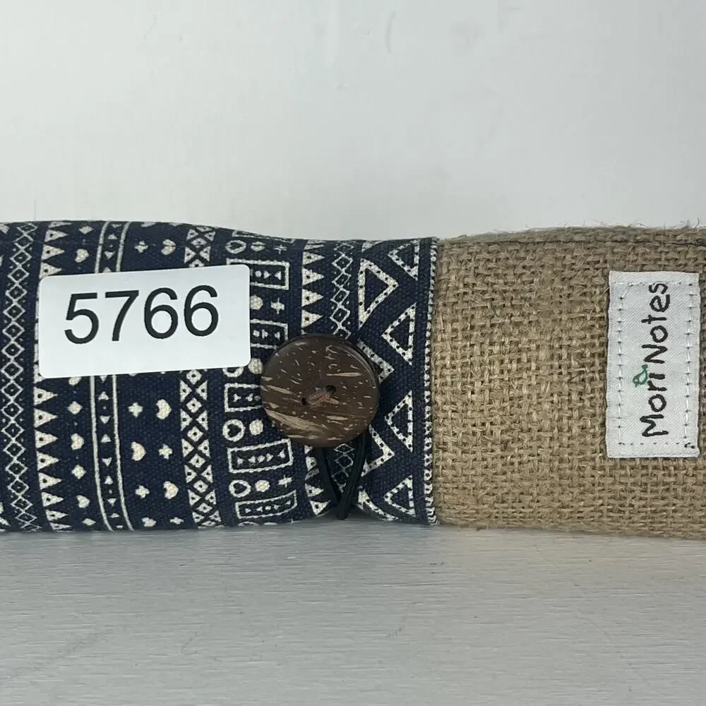 Mori Notes Pencil Holder Navy Blue Ethnic Printed Canvas Jute Zipper Compartmets